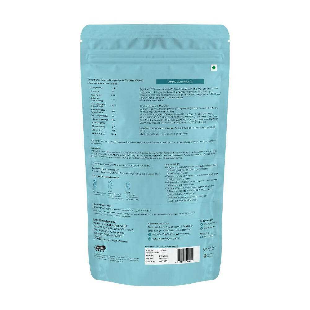 Oraah Plant Based Protein Powder Chocolate Flavor With Shaker | Grocsy