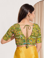 Joban Fashion Mehendi Green Viscose Rayon Padded Blouse With V Neck Elbow Sleeves | Grocsy