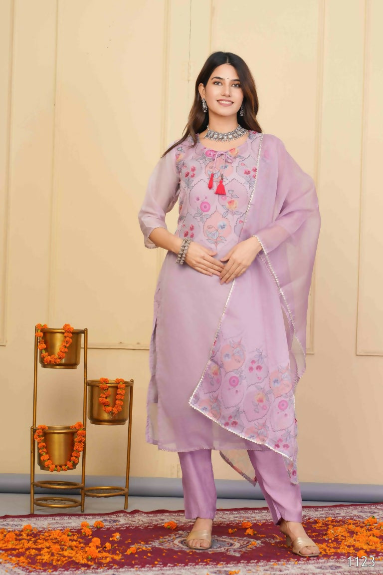 Wine Premium Organza Embroidered Stitched Suit With Dupatta - Tanisha | Grocsy
