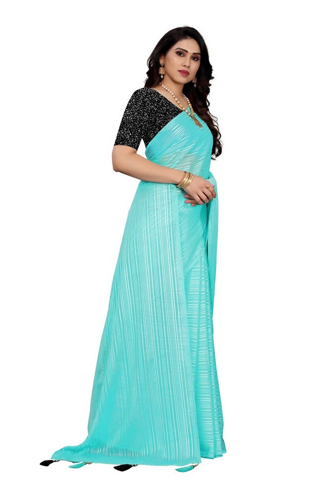 Vamika Sky Blue Georgette Seqence Saree (Riva Sky Blue) | Grocsy