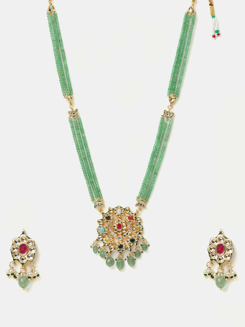 Ruby Raang Long Kundan Neckpiece With Earrings | Grocsy