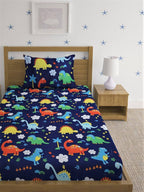 Home Sizzler Blue & Yellow Printed 210 TC Bedsheet with Pillow Covers | Grocsy