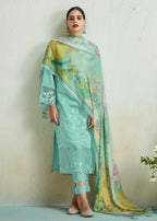 Turquoise Blue Pure Muslin Resham Embroidered Salwar Suit - Emponline | Grocsy