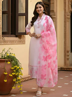 The52 Women's Beautiful Chanderi Fabric Printed Work Straight Kurta Pant and Dupatta Set | Grocsy