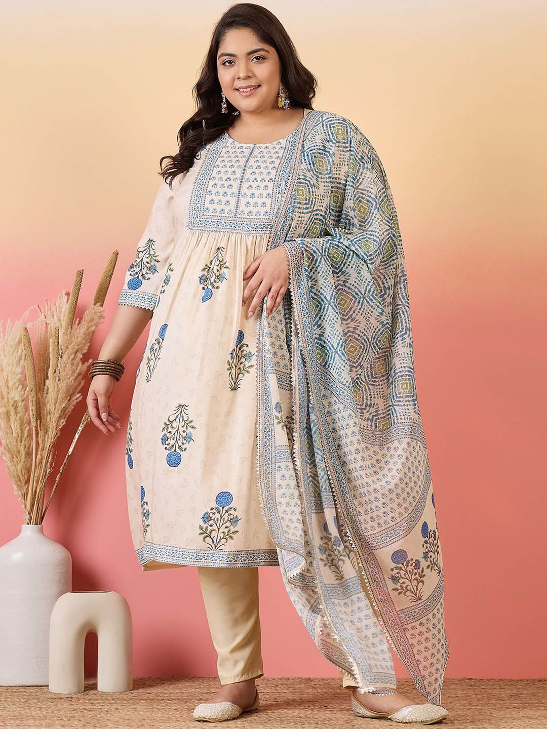 Sztori Women Floral Yoke Design Regular Kurta with Trousers & With Dupatta | Grocsy