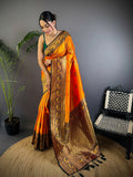 Joban Fashion Banarasi Orange Woven Soft Silk Saree | Grocsy