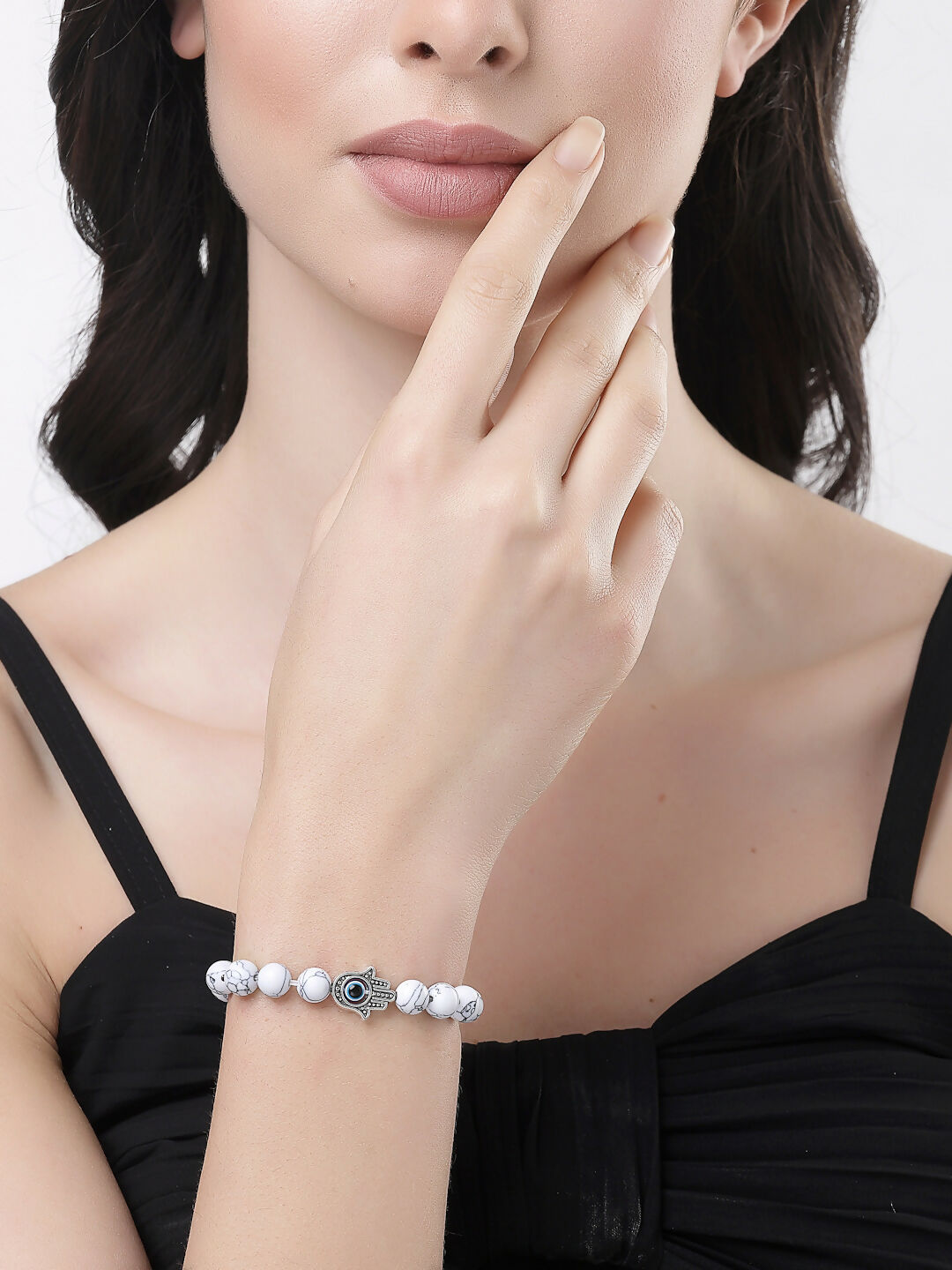 NVR Men & Women Set of 2 Black & White Marbel Crystal Bracelet | Grocsy