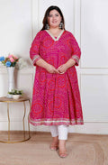 Miravan Plus Size Women'S Pink Cotton Bandhani Ethnic Anarkali Kurta | Grocsy