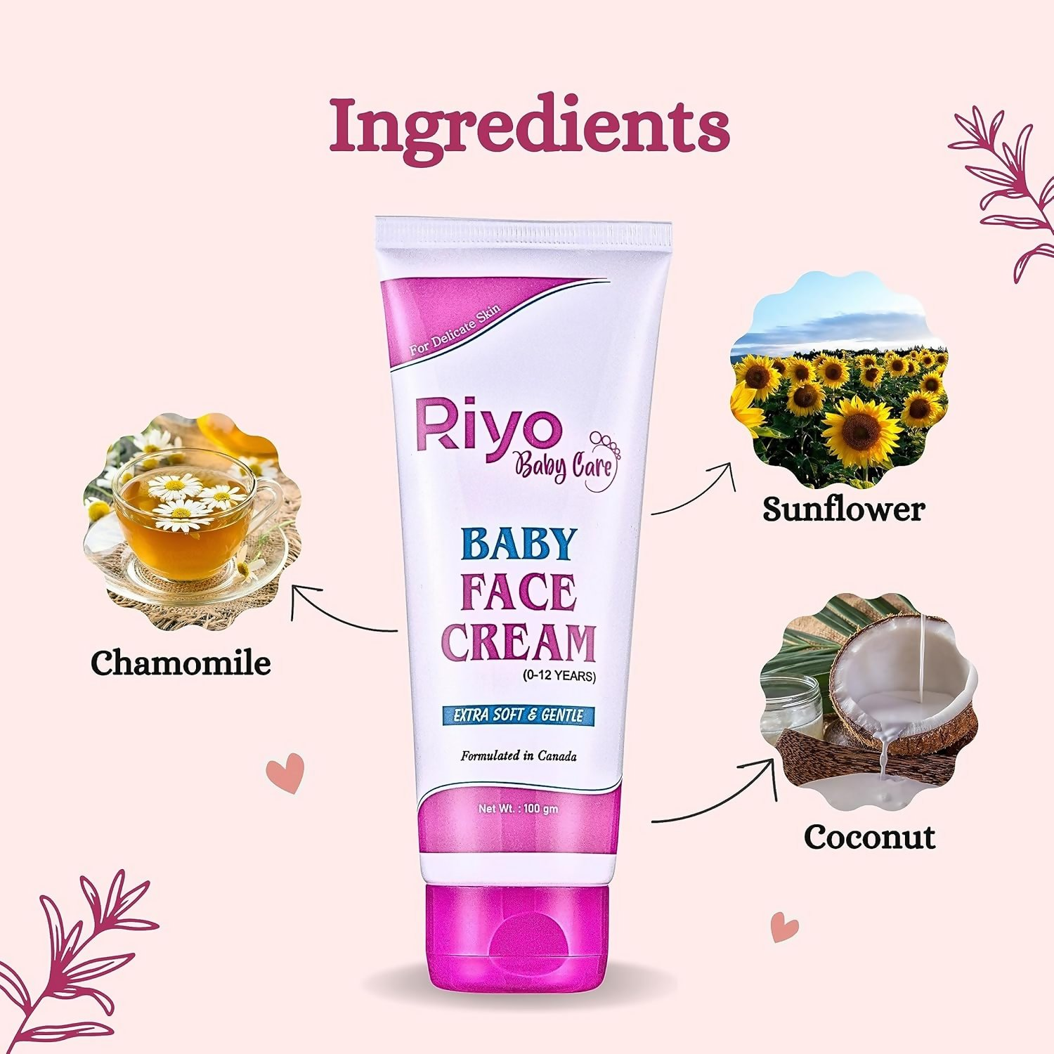 Riyo Herbs Baby Face Cream Rich in Vitamin E, Essential Oils, Turmeric | Grocsy