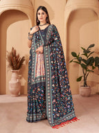 Aayaa Designer Winter Collection Printed Saree With Shawl - Multi Color | Grocsy