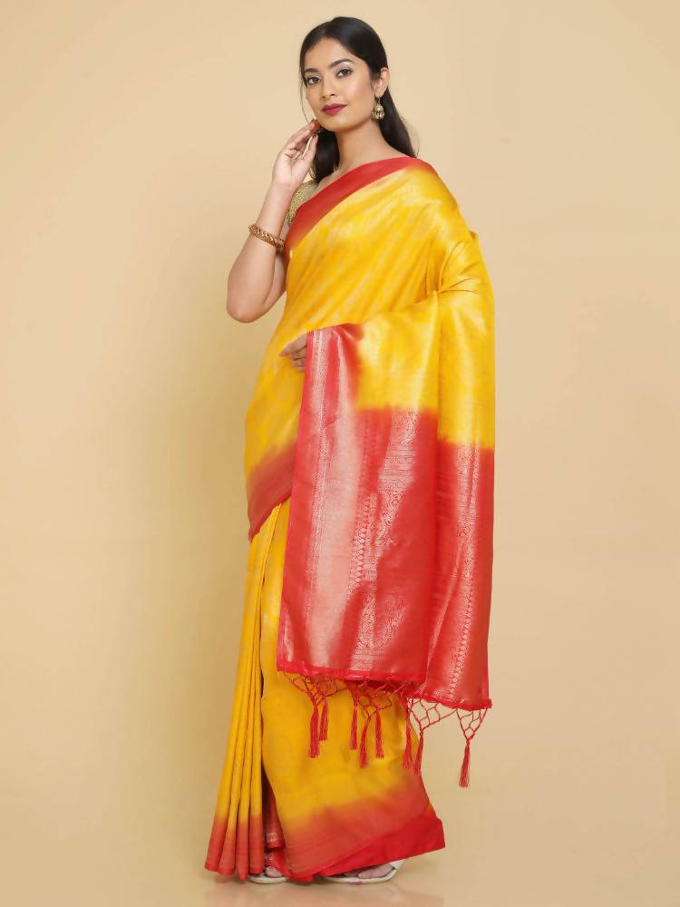 Kalamandir Ethnic Motifs Yellow Silk Blend Saree | Grocsy