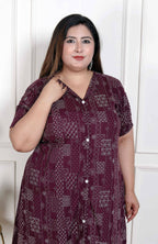 Miravan Women's Plus Size Wine Mandarin Neck Floral Printed A-Line Party wear Kurta | Grocsy