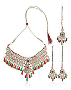 Gold-Polished Alloy Handmade Patwa Necklace Set - The Pari | Grocsy
