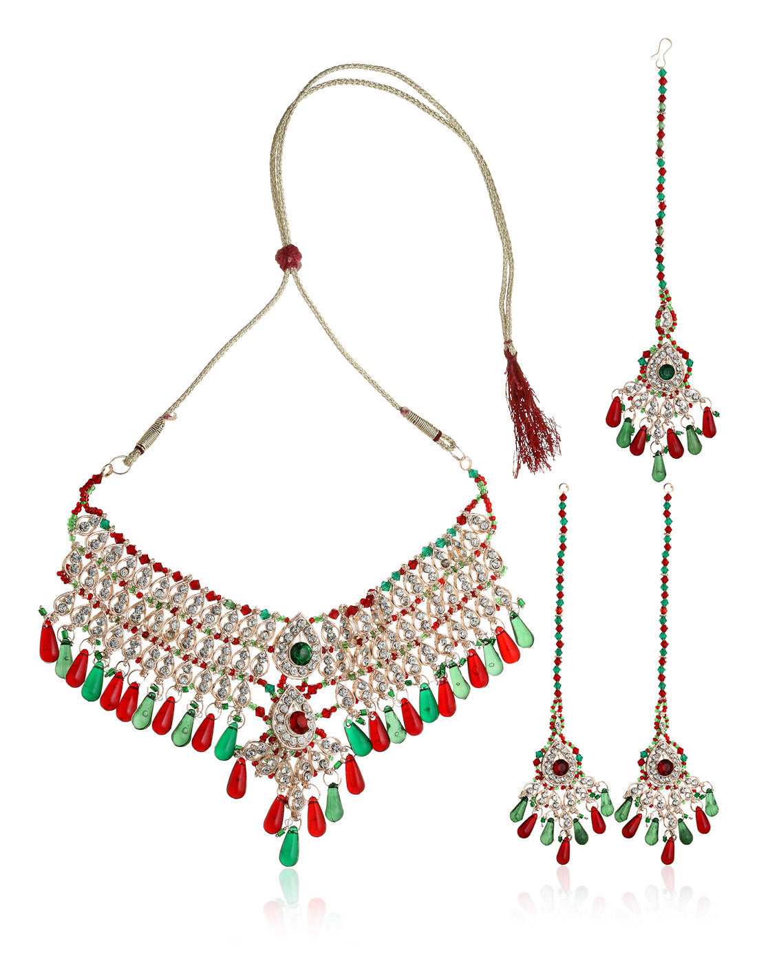 Gold-Polished Alloy Handmade Patwa Necklace Set - The Pari | Grocsy