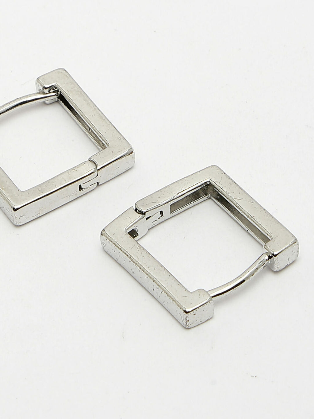 NVR Men's Silver-Plated Geometric Shape Stainless Steel Hoop Earrings