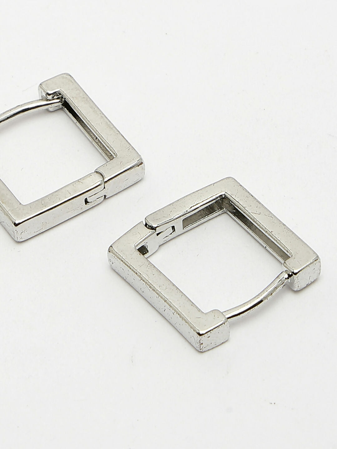 NVR Men's Silver-Plated Geometric Shape Stainless Steel Hoop Earrings