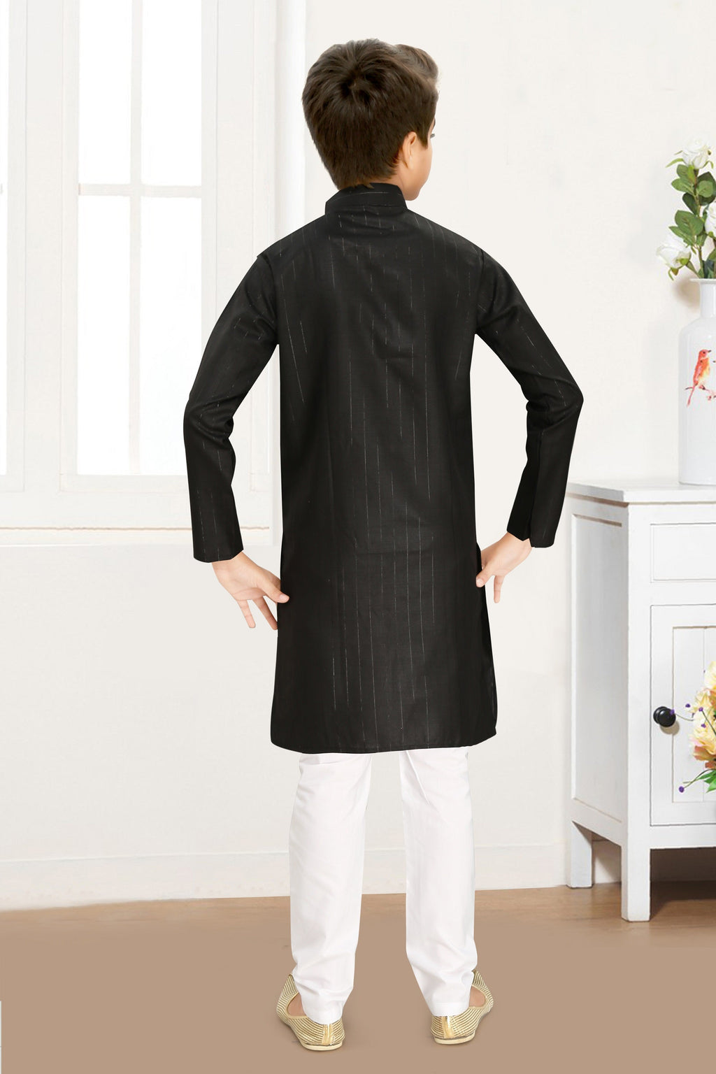 Neera Trendz Black Cotton Blend Lining Work Kid's Kurta With Pyjama | Grocsy