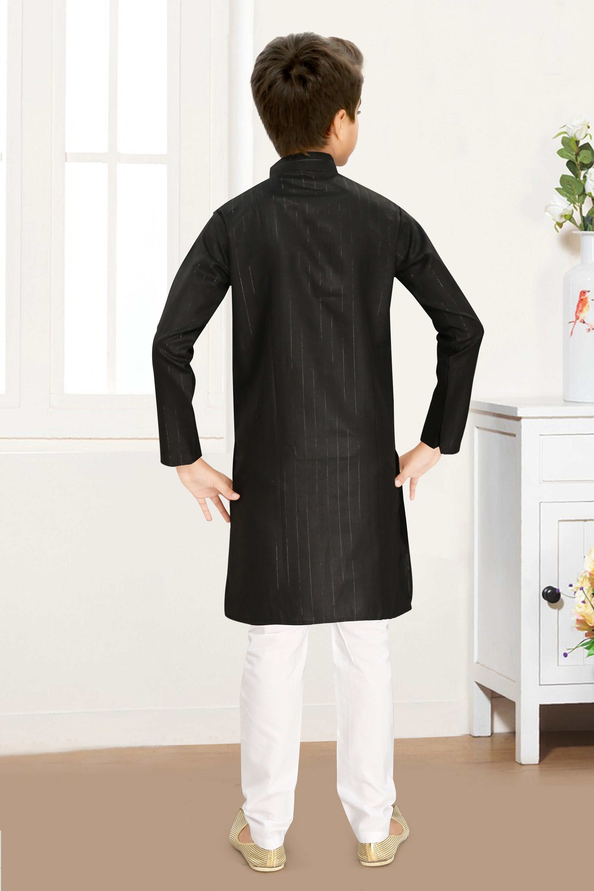 Neera Trendz Black Cotton Blend Lining Work Kid's Kurta With Pyjama | Grocsy
