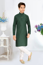 Neera Trendz Green Cotton Blend Lining Work Kid's Kurta With Pyjama | Grocsy