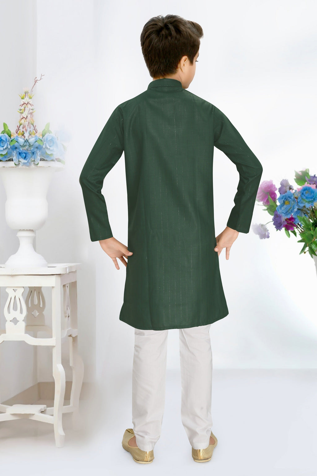 Neera Trendz Green Cotton Blend Lining Work Kid's Kurta With Pyjama | Grocsy