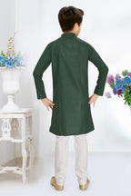 Neera Trendz Green Cotton Blend Lining Work Kid's Kurta With Pyjama | Grocsy