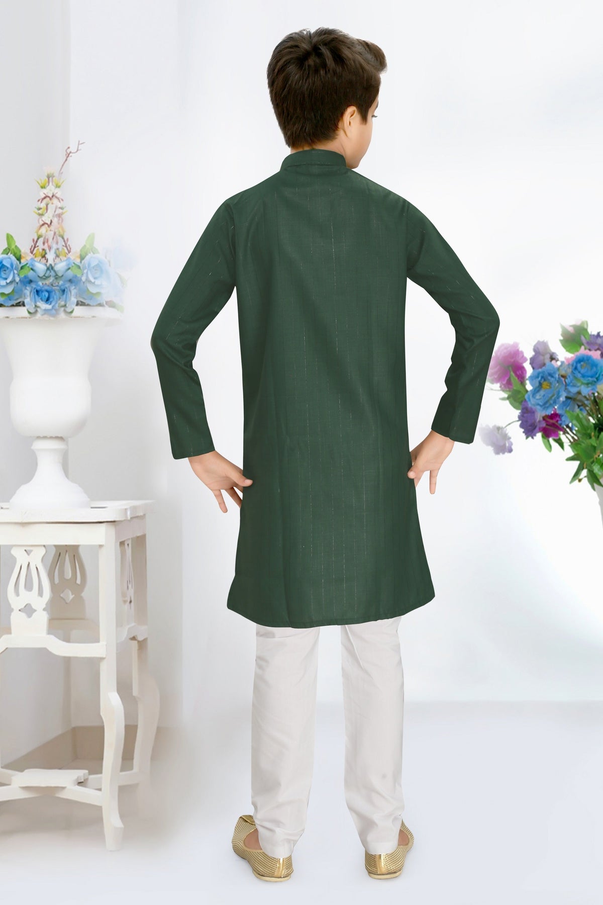 Neera Trendz Green Cotton Blend Lining Work Kid's Kurta With Pyjama | Grocsy