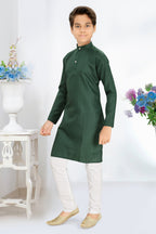 Neera Trendz Green Cotton Blend Lining Work Kid's Kurta With Pyjama | Grocsy