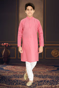 Neera Trendz Pink Cotton Blend Lining Work Kid's Kurta With Pyjama | Grocsy