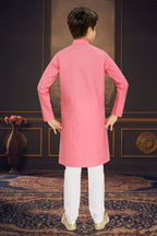 Neera Trendz Pink Cotton Blend Lining Work Kid's Kurta With Pyjama | Grocsy