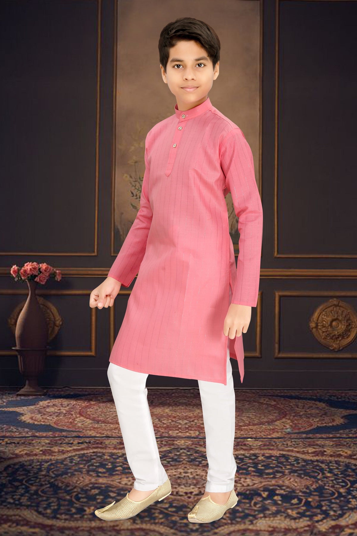 Neera Trendz Pink Cotton Blend Lining Work Kid's Kurta With Pyjama | Grocsy