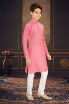 Neera Trendz Pink Cotton Blend Lining Work Kid's Kurta With Pyjama | Grocsy