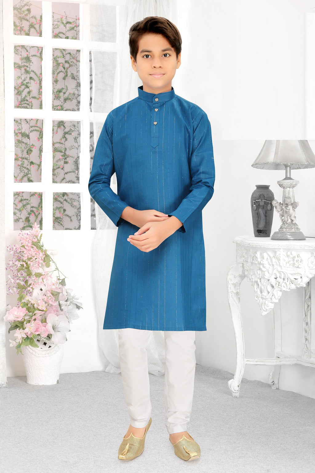 Neera Trendz Rama Cotton Blend Lining Work Kid's Kurta With Pyjama | Grocsy