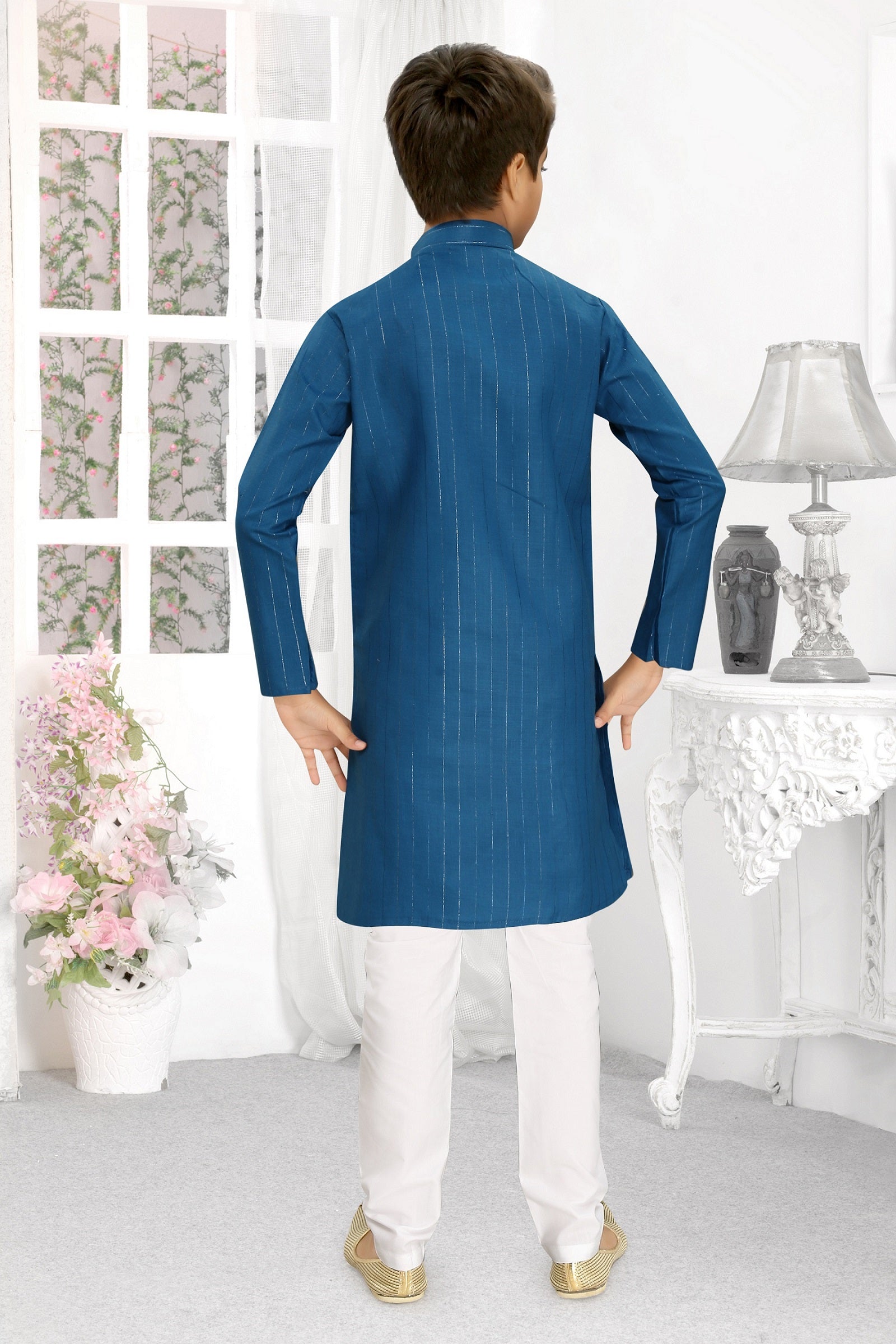 Neera Trendz Rama Cotton Blend Lining Work Kid's Kurta With Pyjama | Grocsy