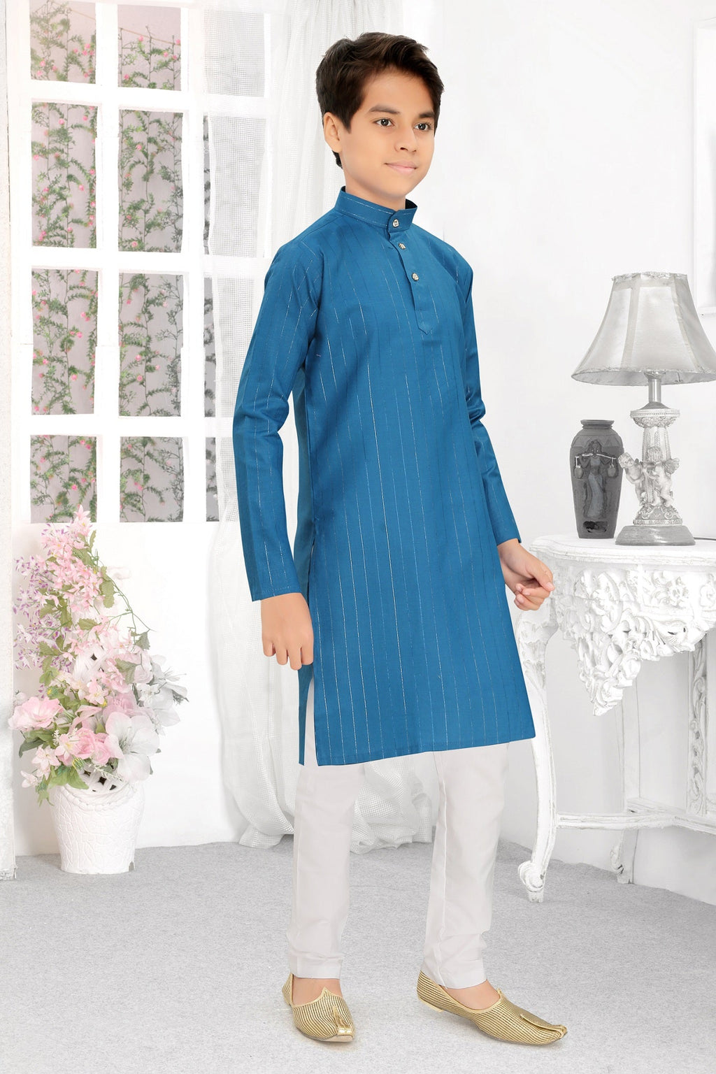 Neera Trendz Rama Cotton Blend Lining Work Kid's Kurta With Pyjama | Grocsy