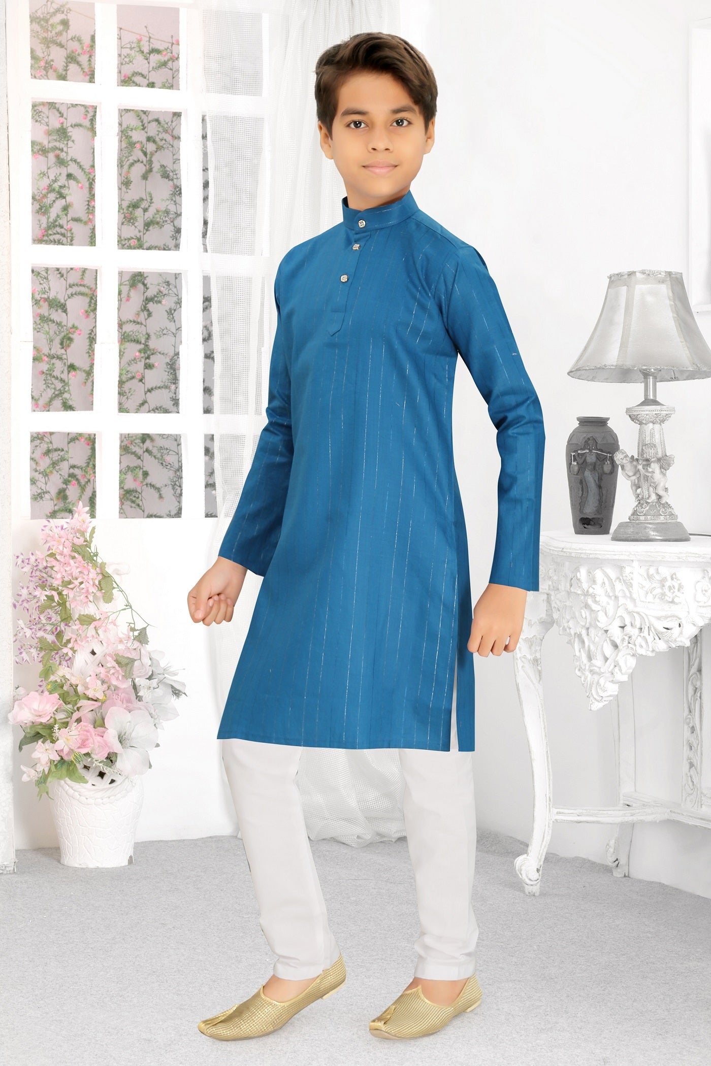 Neera Trendz Rama Cotton Blend Lining Work Kid's Kurta With Pyjama | Grocsy