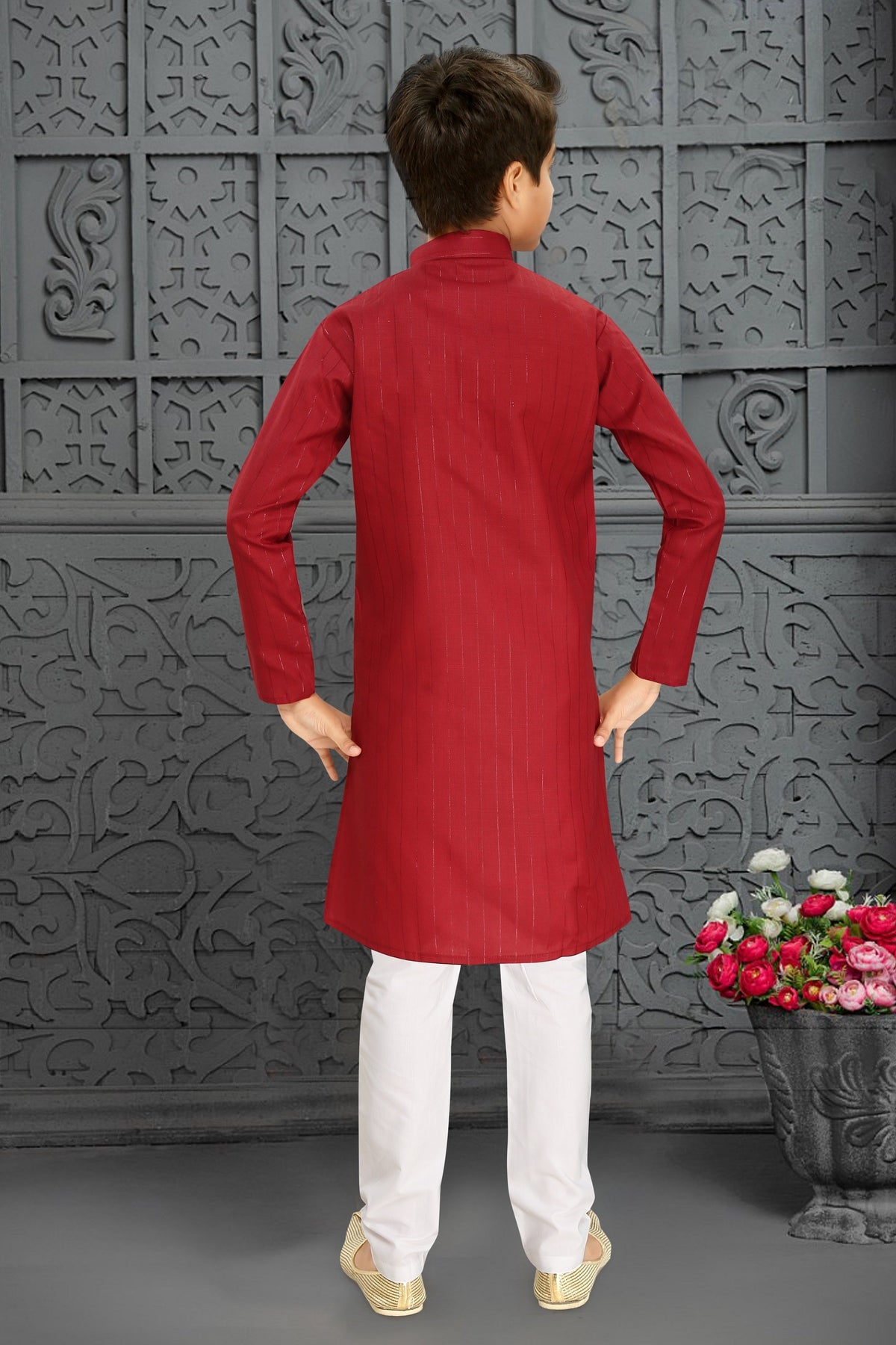Neera Trendz Red Cotton Blend Lining Work Kid's Kurta With Pyjama | Grocsy