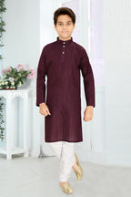 Neera Trendz Wine Cotton Blend Lining Work Kid's Kurta With Pyjama | Grocsy