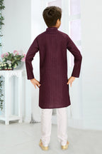 Neera Trendz Wine Cotton Blend Lining Work Kid's Kurta With Pyjama | Grocsy