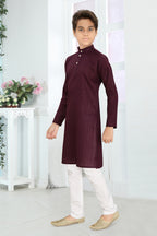 Neera Trendz Wine Cotton Blend Lining Work Kid's Kurta With Pyjama | Grocsy