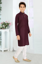 Neera Trendz Wine Cotton Blend Lining Work Kid's Kurta With Pyjama | Grocsy