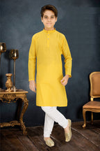 Neera Trendz Yellow Cotton Blend Lining Work Kid's Kurta With Pyjama | Grocsy