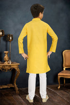 Neera Trendz Yellow Cotton Blend Lining Work Kid's Kurta With Pyjama | Grocsy