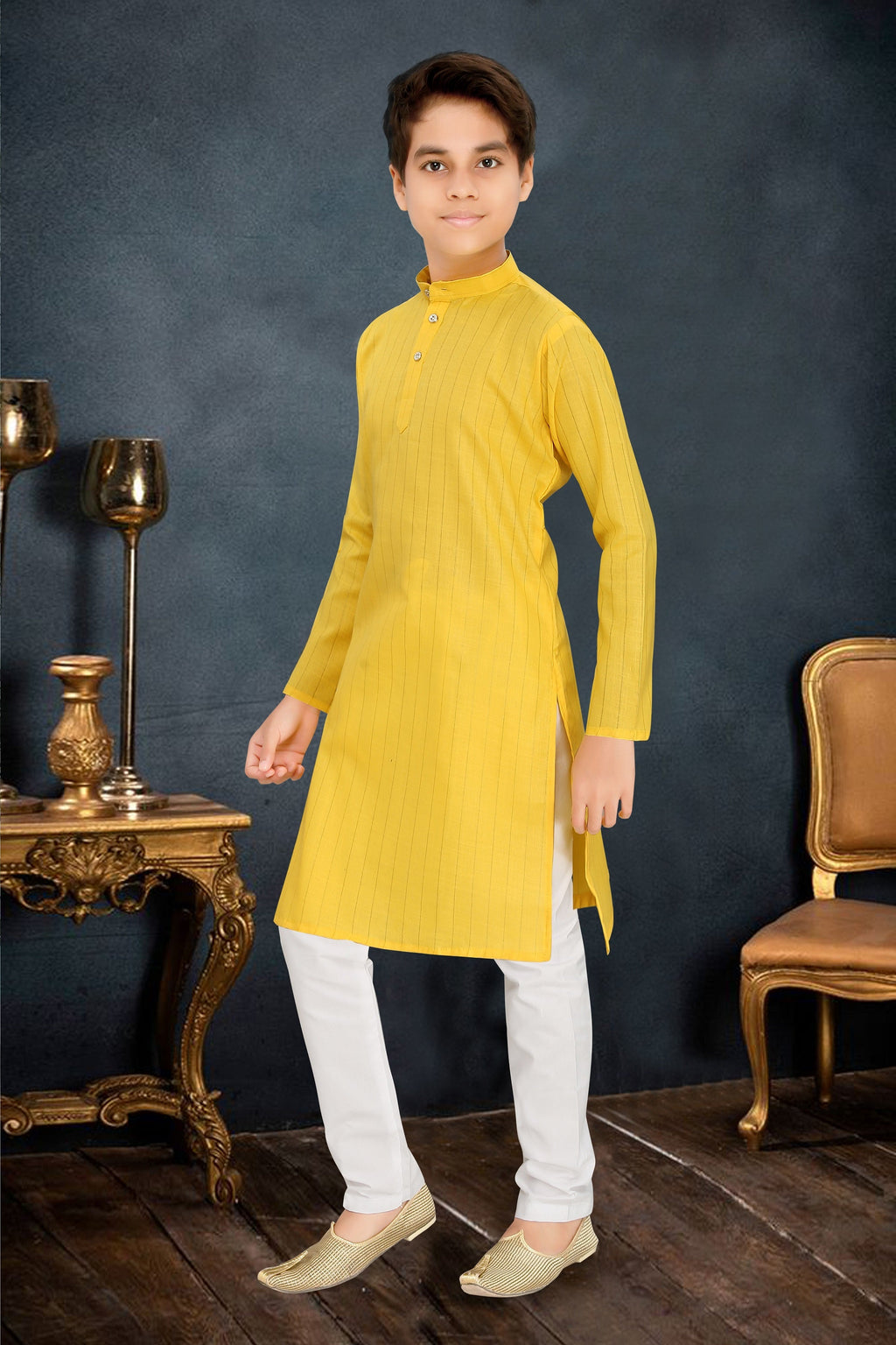 Neera Trendz Yellow Cotton Blend Lining Work Kid's Kurta With Pyjama | Grocsy