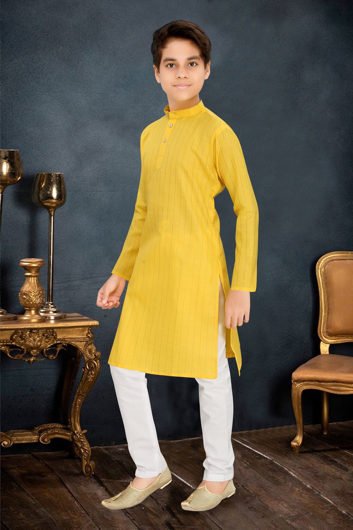 Neera Trendz Yellow Cotton Blend Lining Work Kid's Kurta With Pyjama | Grocsy