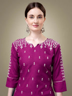 Jyoti Fashion Women's Purple Cotton Blend Embroidery & Sequence work Kurta with Trouser & Dupatta | Grocsy