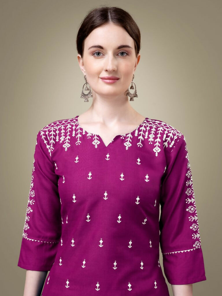 Jyoti Fashion Women's Purple Cotton Blend Embroidery & Sequence work Kurta with Trouser & Dupatta | Grocsy