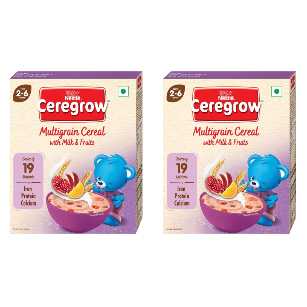 Nestle Ceregrow Kids (2-6 yrs) Cereal-Multigrain, Milk & Fruits, Rich in Iron, Calcium & Protein | Grocsy