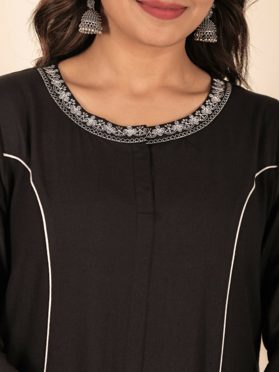 Aramya A-line Linen Cotton Solid Women's Kurta - Black | Grocsy