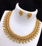 Jewel City Traditional Gold-Plated Droplet Necklace Set for Women – Ethnic Bridal Jewelry with Earrings, Festive Party Wear | Grocsy