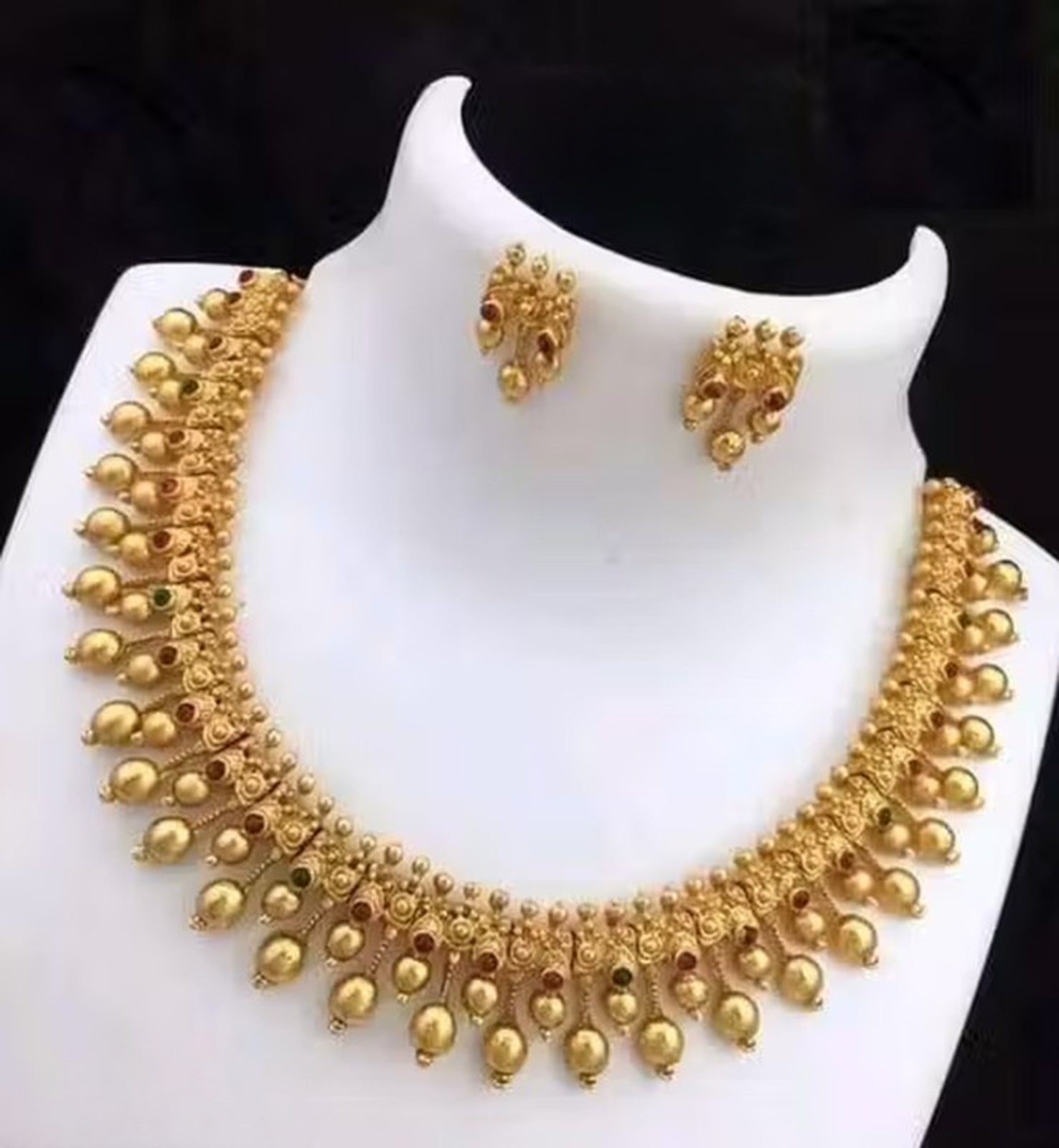 Jewel City Traditional Gold-Plated Droplet Necklace Set for Women – Ethnic Bridal Jewelry with Earrings, Festive Party Wear | Grocsy